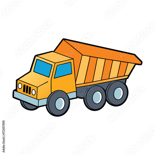 A construction dump truck coloring page featuring a heavy-duty vehicle with a large open bed, perfect for hauling sand, gravel, or debris on building and roadwork sites.
