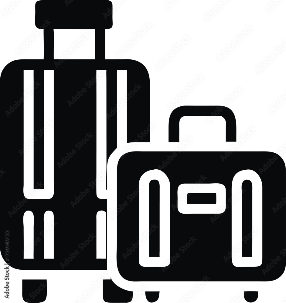 Fototapeta premium Collection of outline style traveler luggage and travel bags isolated on white background isolated on transparent background