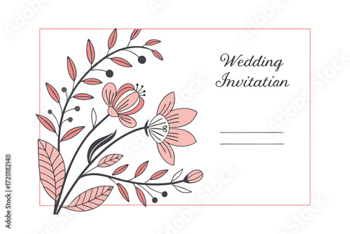 Elegant Floral Wedding Invitation Card Template. Beautiful Botanical Frame for Marriage Ceremony. Romantic Save the Date Design.