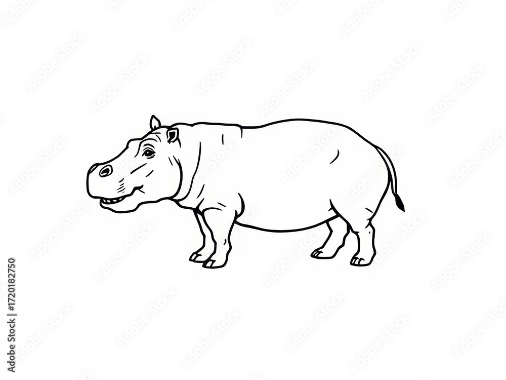 Obraz premium Cartoon hippo illustration in black and white outline style 