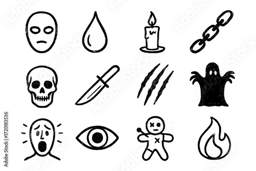 Halloween doodle pack: spooky icons of masks, ghosts, and more