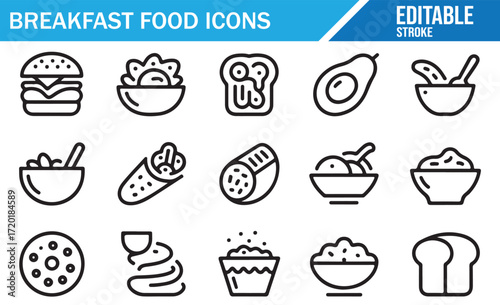Modern Breakfast Icons for Healthy Eating and Meal Planning