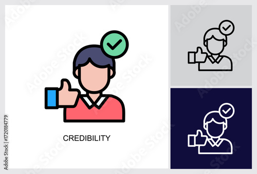 Credibility Icon.Style Is A Lineal Color Graphic Symbol In Black, lineal color, White Color Variants 