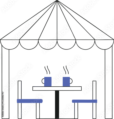 Outdoor Cafe Seating with Steaming Cups of Coffee table