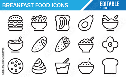 Simple Breakfast Food Icons Representing Common Morning Meals