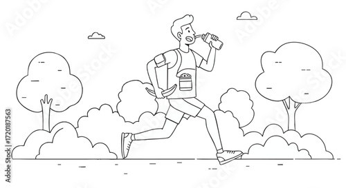 A person running and drinking from a bottle, embodying fitness and a healthy lifestyle in a park setting