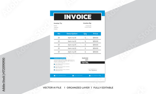 Professional Simple Minimal Creative Editable Business Invoice Bill Form Design Template Layout