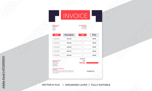 Professional Simple Minimal Creative Editable Business Invoice Bill Form Design Template Layout