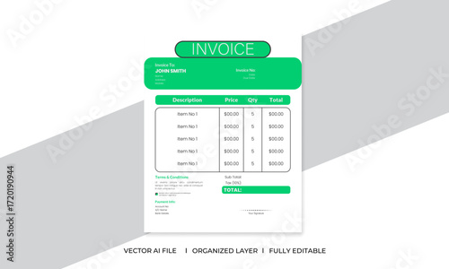 Professional Simple Minimal Creative Editable Business Invoice Bill Form Design Template Layout