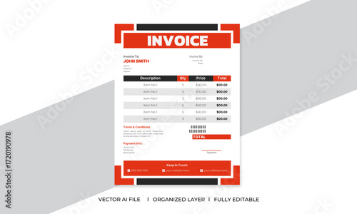 Professional Simple Minimal Creative Editable Business Invoice Bill Form Design Template Layout