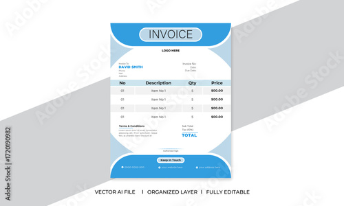 Professional Simple Minimal Creative Editable Business Invoice Bill Form Design Template Layout