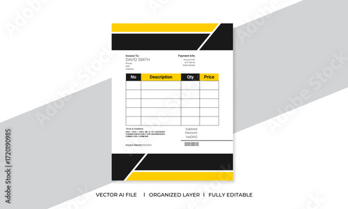 Professional Simple Minimal Creative Editable Business Invoice Bill Form Design Template Layout