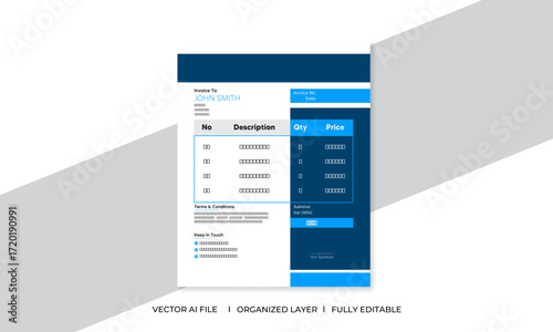Professional Simple Minimal Creative Editable Business Invoice Bill Form Design Template Layout