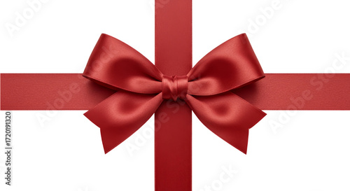 Red gift box with satin ribbon on isolated transparent background  