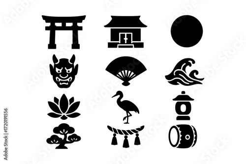 Traditional japanese silhouettes collection featuring iconic symbols and cultural motifs