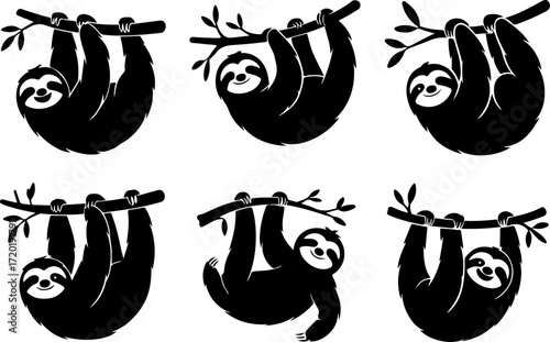 Cute Sloth Hanging on Tree Silhouette Collection