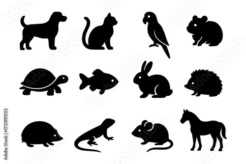 Silhouette animal icons featuring pets and wildlife for design projects