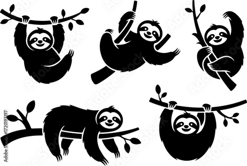 Cute Sloth Hanging on Tree Silhouette Collection