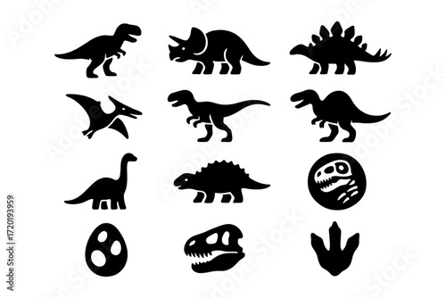 Dinosaur silhouette collection featuring fossil and egg icons