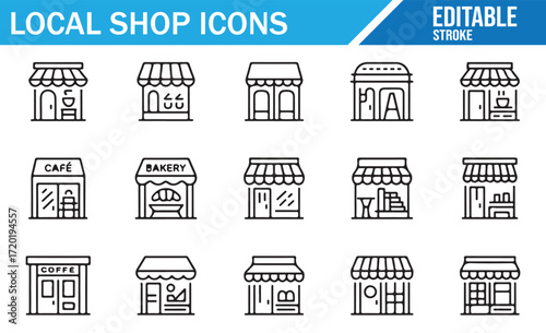 Set of Storefront Icons for Local Shops and Neighborhood Businesses