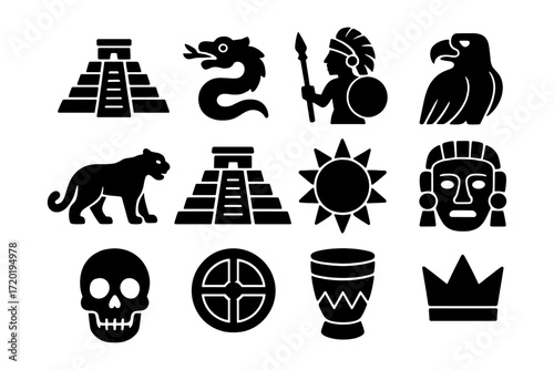 Ancient symbols collection: mayan, aztec, and inca silhouettes