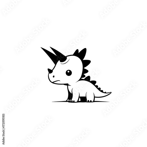 Triceratops. Triceratops simple black and white line art vector logo