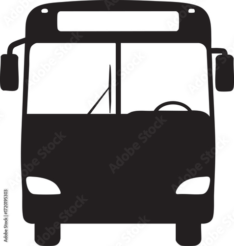 Silhouette of a bus front view with windshield and headlights vehicle transportation