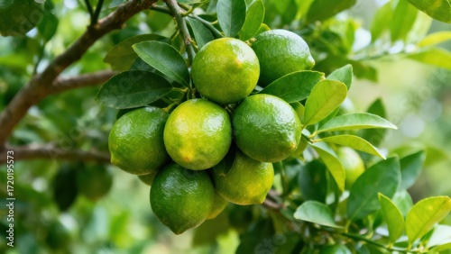 Wallpaper Mural A cluster of vibrant green limes hangs from a branch, showcasing the lush green foliage of the tree. Torontodigital.ca