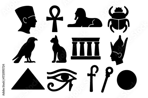 Ancient egyptian symbols silhouettes: iconic cultural elements and artifacts