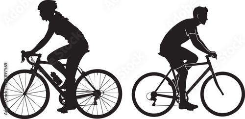 Silhouette of a woman and a man riding bicycles on a background cycling rider