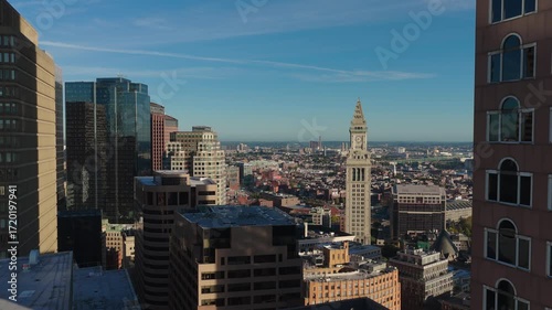 Boston Aerial Financial District - Late Summer Morning