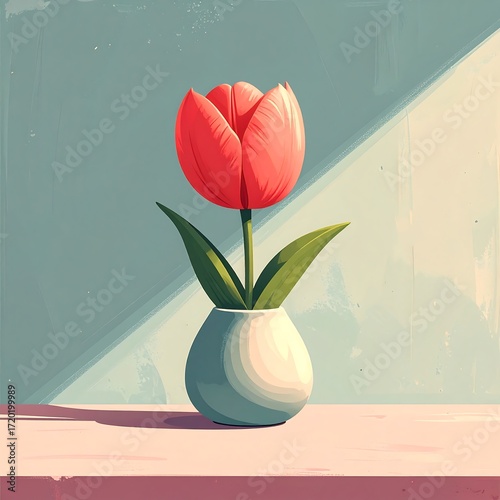 A vibrant red tulip in a vase