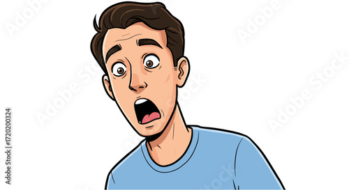 Shocked Man Expression of Fear and Surprise Isolated on Transparent Background