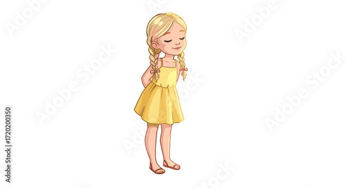 Sweet Young Girl with Blonde Braids Enjoying a Peaceful Moment Isolated on Transparent Background
