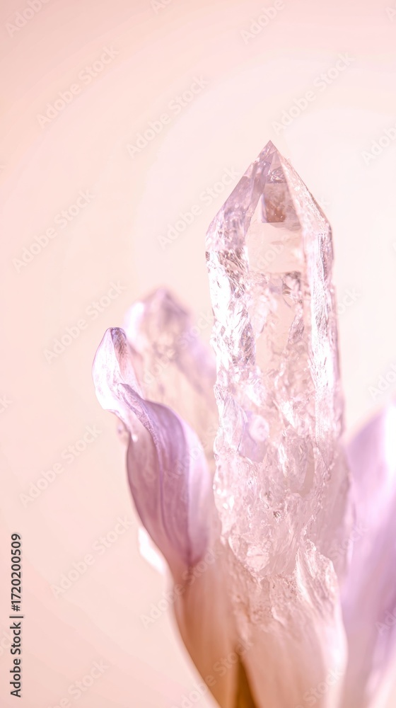 custom made wallpaper toronto digitalQuartz crystal flower blooms with transparent petals against a clean white background in soft lighting, showcasing minimalist fantasy floral beauty