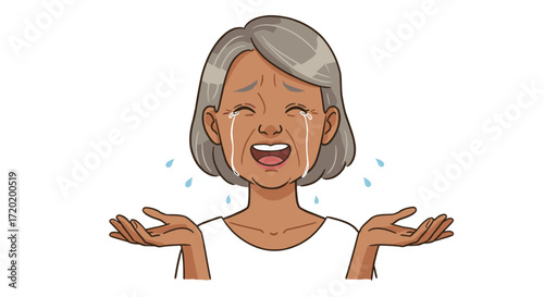 Mature Woman Crying Tears of Joy Overwhelming Emotion Expressing Happiness isolated on transparent background