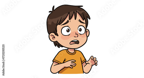 Scared Young Boy Cartoon Character Expressing Fear and Anxiety Isolated on Transparent Background
