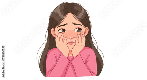 Young Woman Showing Embarrassment and Shyness with Blushing Cheeks Isolated on Transparent Background