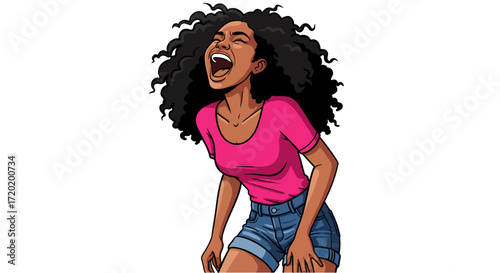 Joyful Black Woman Laughing Loudly Expressing Extreme Happiness Isolated Transparent Background Vector Art