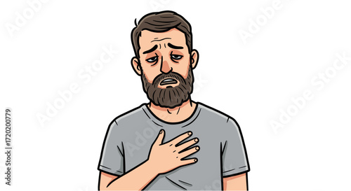 Distressed Man Clutching Chest Feeling Pain Anxiety Sadness Isolated on Transparent Background