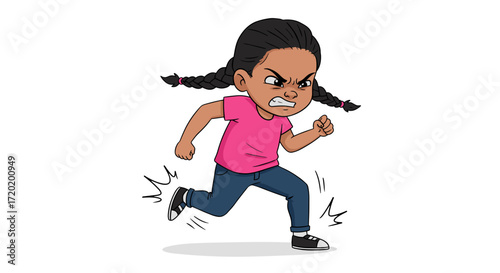 Young Angry Girl Running Expressing Frustration and Rage Isolated on Transparent Background Illustration