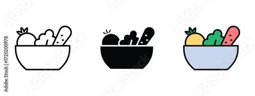 Set of pixel perfect colored Vegetable Platter icon, 1 Silhouette, 1 Unexpanded, Icon of a plate with assorted vegetables.