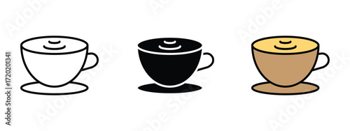 Set of pixel perfect colored Cappuccino icon, 1 Silhouette, 1 Unexpanded, Cappuccino icon representing Italian coffee drink.