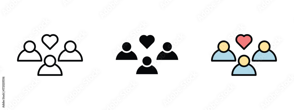 Fototapeta premium Set of pixel perfect colored Community icon, 1 Silhouette, 1 Unexpanded, Community icon showing people united together in a group.