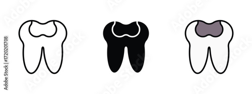 Set of pixel perfect colored Dental caries icon, 1 Silhouette, 1 Unexpanded, Dental caries icon illustrating tooth decay or cavity condition.