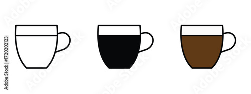Set of pixel perfect colored Espresso icon, 1 Silhouette, 1 Unexpanded, Hot beverage icon representing a cup of espresso coffee.