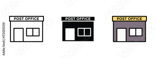 Set of pixel perfect colored Post office icon, 1 Silhouette, 1 Unexpanded, Icon of a post office building with envelope.