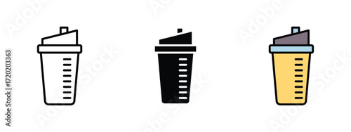 Set of pixel perfect colored Protein Shake icon, 1 Silhouette, 1 Unexpanded, Icon of a protein shake bottle for fitness.
