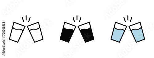 Set of pixel perfect colored Shot icon, 1 Silhouette, 1 Unexpanded, Icon of a small shot glass filled with drink.