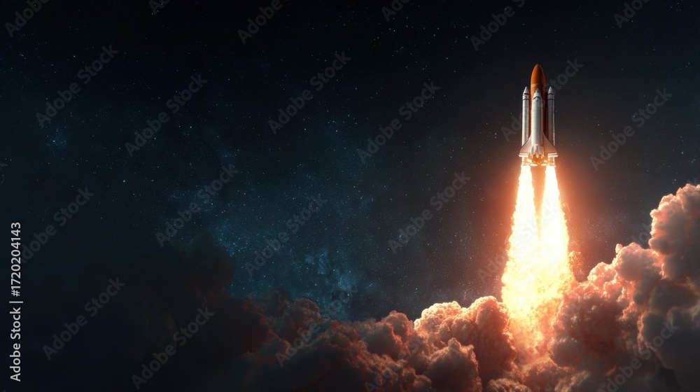 Naklejka premium rocket launch into starry night